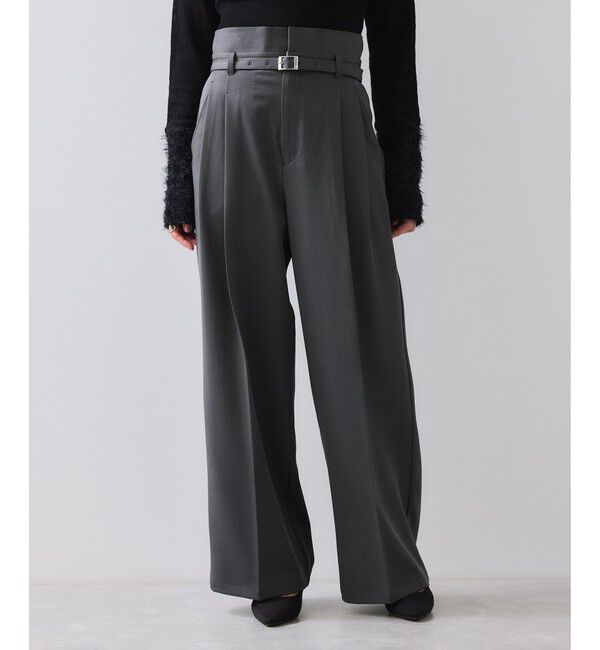 VIS「ベルトディテールタックワイドパンツ/イージーケア」|チノ|チャコール(06)