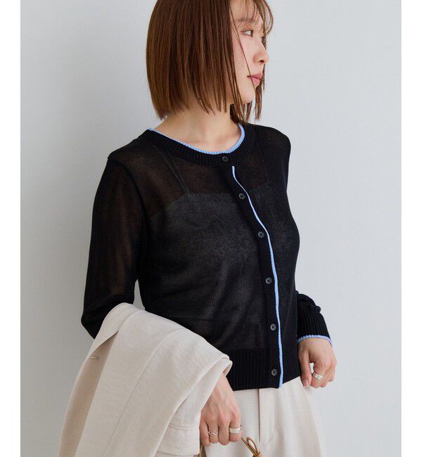 VIS「【WEB限定】リネンタッチ配色シアーカーディガン」|カーディガン|