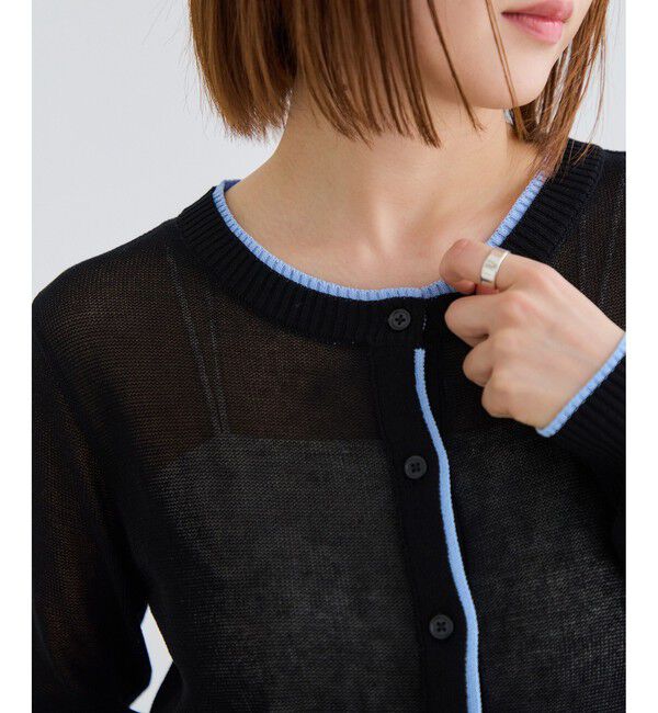 VIS「【WEB限定】リネンタッチ配色シアーカーディガン」|カーディガン|