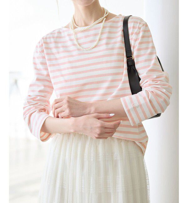 Rope&rsquo;Picnic「刺繍入りボーダーカットトップス」|Tシャツ・カットソー|ピンク系(65)