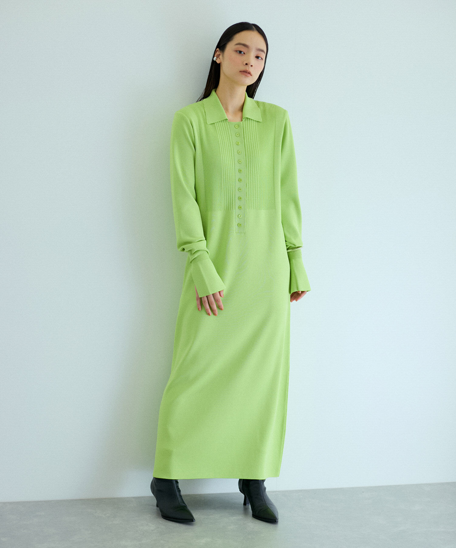 ADAM ET ROPE'「【洗える】ボタンニットポロワンピース」|ワンピース|
