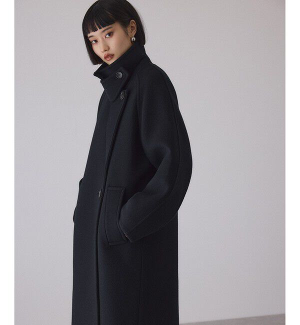 ADAM ET ROPE'「ウールボンディングラグランロングコート」|ステンカラーコート|ブラック(01)