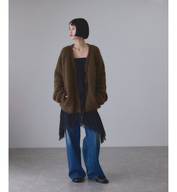 ADAM ET ROPE'「モヘヤウールニットカーディガンブルゾン」|カーディガン|