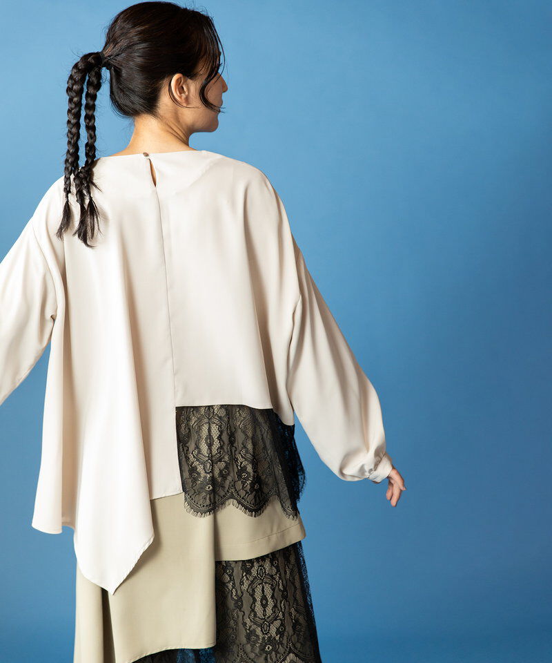  「アシンメトリーレース切替ブラウス」|シャツ・ブラウス|