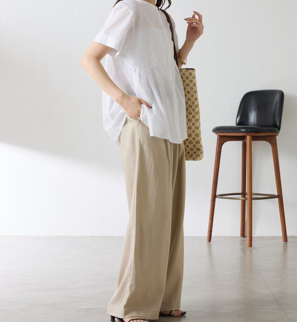  「【人気シリーズ】ゴムベルトリネンワイドパンツ」|チノ|