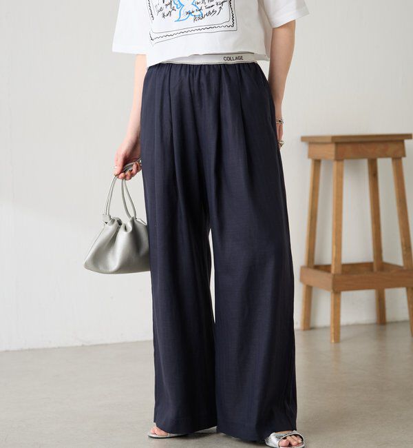 「【人気シリーズ】ゴムベルトリネンワイドパンツ」|チノ|