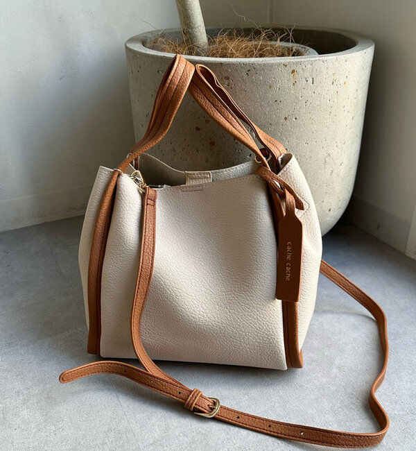  「【ベストセラーアイテム】ミニショルダー付ソフトレザー調ミニバッグ」|トートバッグ|エクリュ