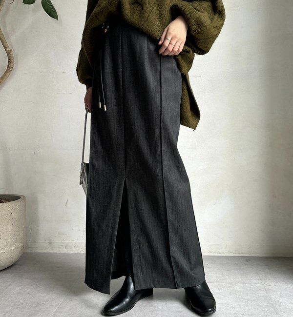  「【一部WEB限定カラー】リヨセルデニムボックスピンタックスカート」|スカート|ブラック