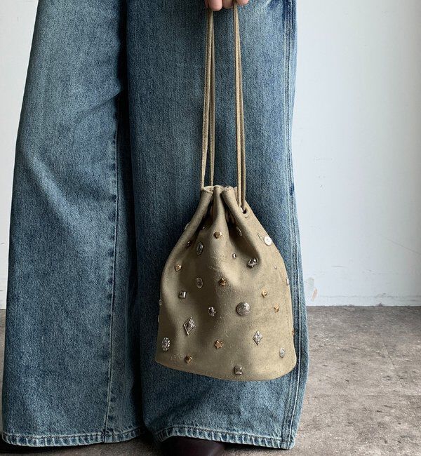 「スエードスタッズドロストバッグ」|トートバッグ|カーキ