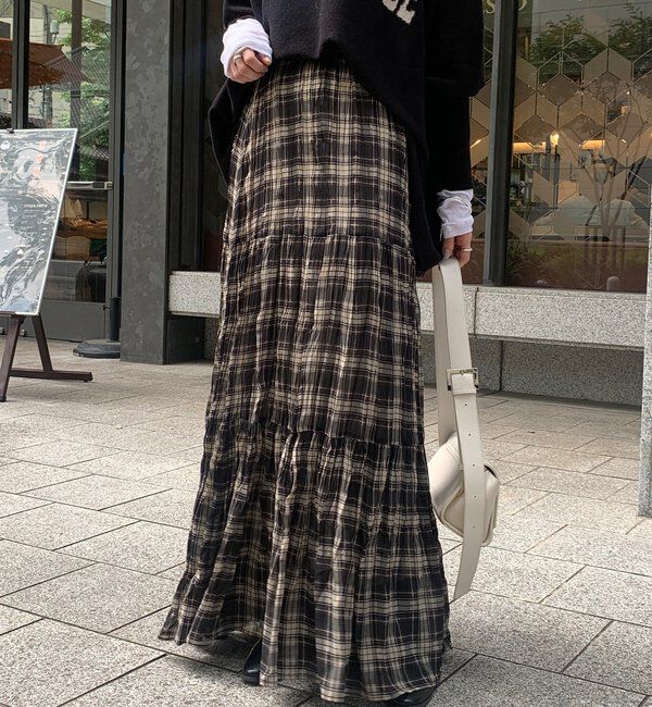  「チェックワッシャースカート」|スカート|ブラック