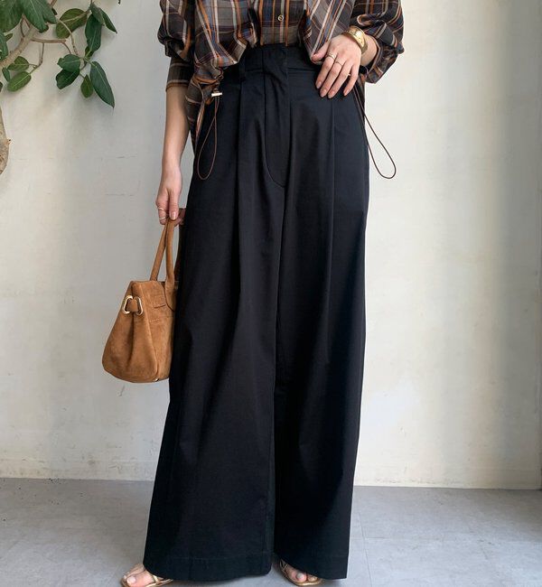  「ストレッチサテンバレルパンツ」|チノ|ブラック