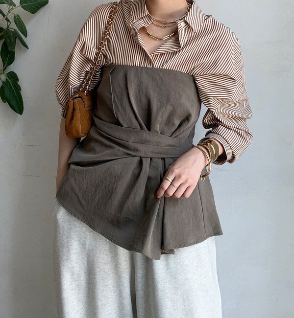  「ストライプポンチョブラウス」|シャツ・ブラウス|ブラウン