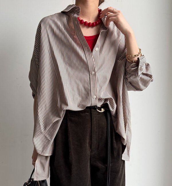  「ストライプポンチョブラウス」|シャツ・ブラウス|グレー