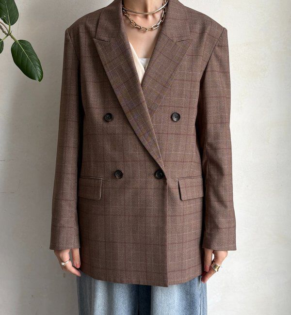  「肩パッドチェックダブルジャケット」|テーラードジャケット|