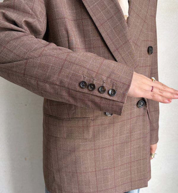  「肩パッドチェックダブルジャケット」|テーラードジャケット|