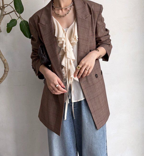  「肩パッドチェックダブルジャケット」|テーラードジャケット|