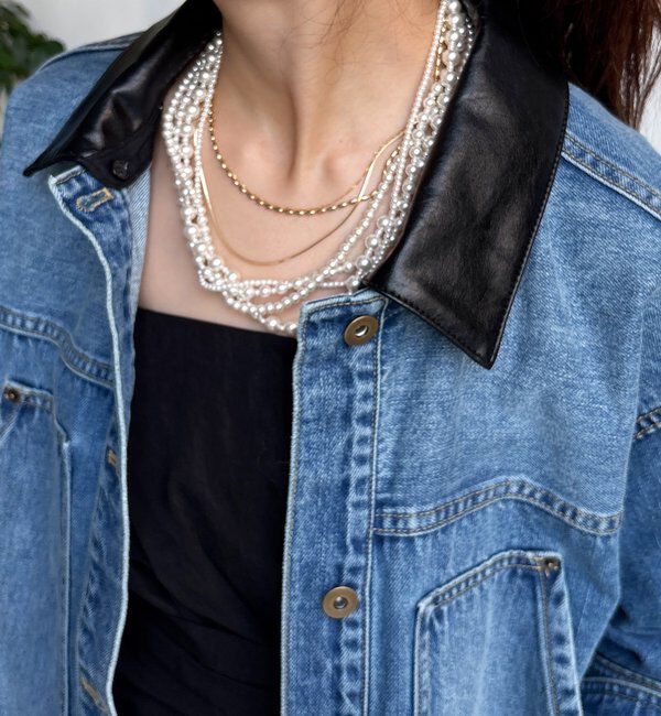  「【襟の取り外しが可能！】レザーカラーデニムジャケット」|ブルゾン・スタジャン|