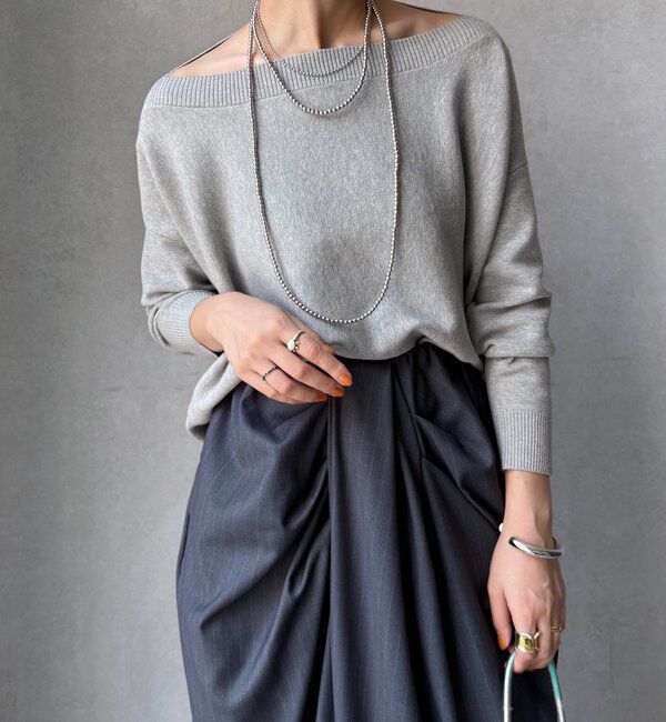  「ボートネックプルオーバー」|ニット・セーター|グレー