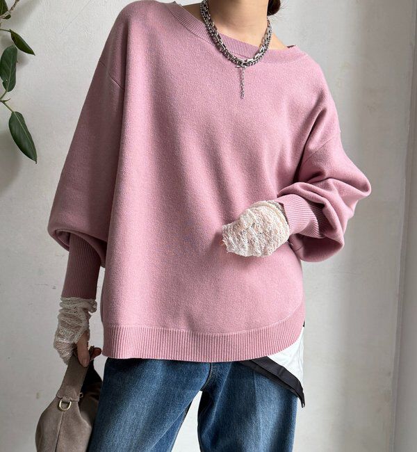  「アシメラウンドニットプルオーバー」|ニット・セーター|ピンク