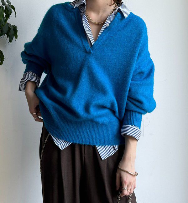  「深Vスリットニット」|ニット・セーター|ブルー
