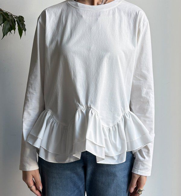  「裾異素材切替フリルカットソー」|Tシャツ・カットソー|