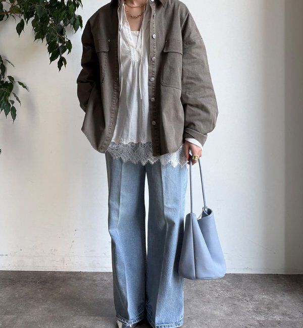  「フェイクレザー衿シャツジャケット」|ブルゾン・スタジャン|