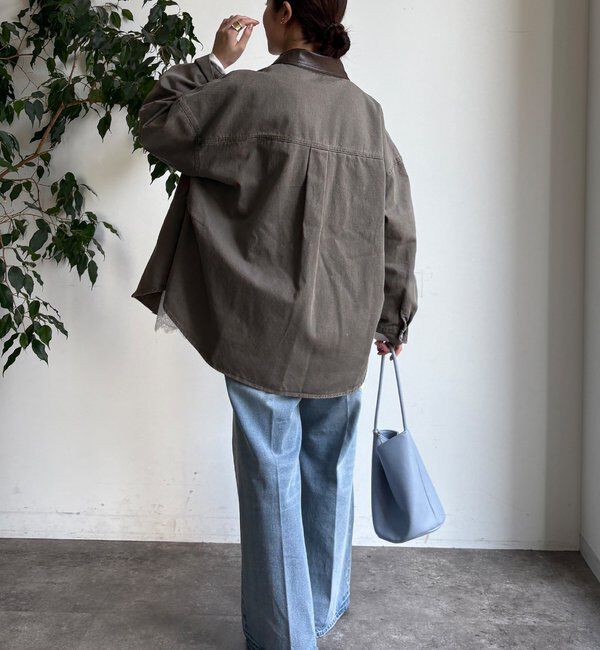  「フェイクレザー衿シャツジャケット」|ブルゾン・スタジャン|