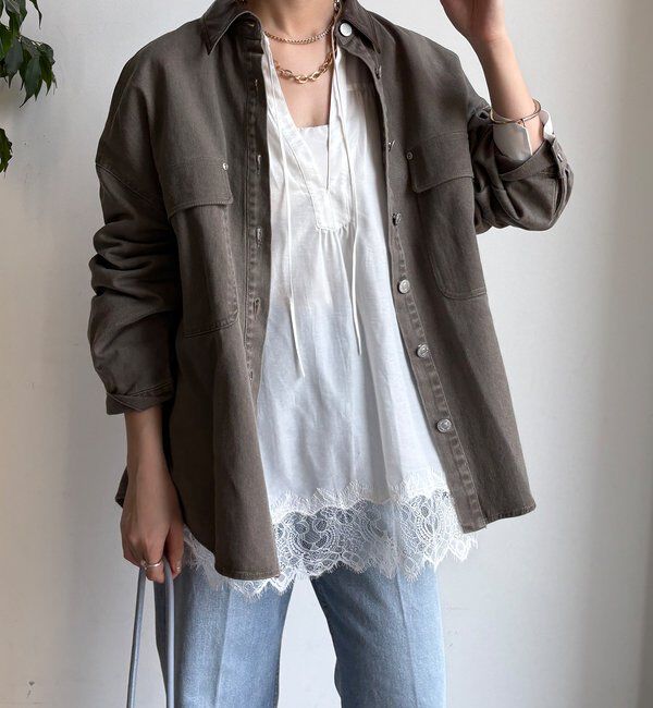  「フェイクレザー衿シャツジャケット」|ブルゾン・スタジャン|