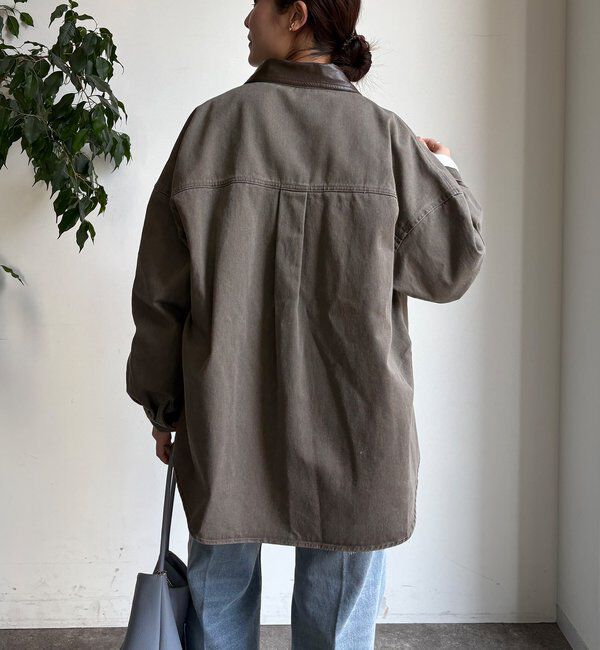  「フェイクレザー衿シャツジャケット」|ブルゾン・スタジャン|