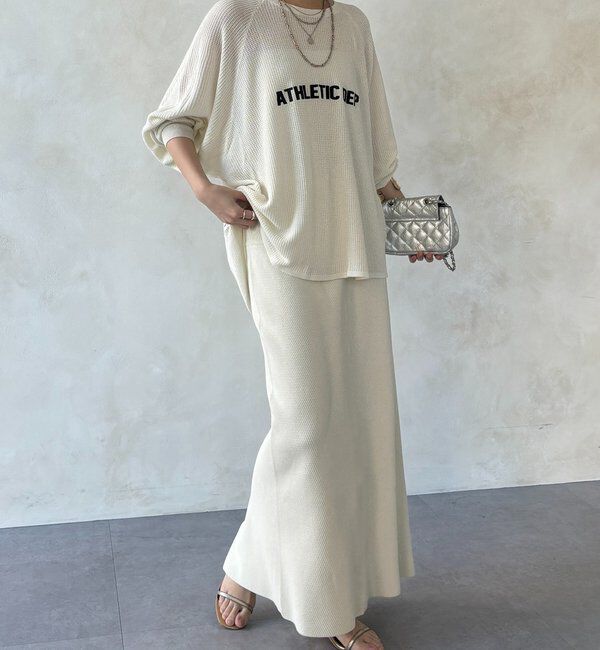  「【セットアップ可能】ワッフル編みロゴプリントニット」|ニット・セーター|