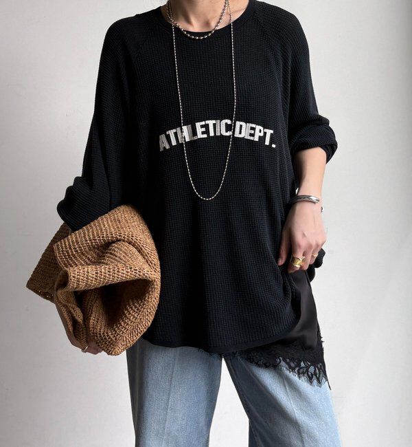  「【セットアップ可能】ワッフル編みロゴプリントニット」|ニット・セーター|