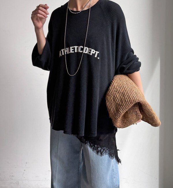  「【セットアップ可能】ワッフル編みロゴプリントニット」|ニット・セーター|