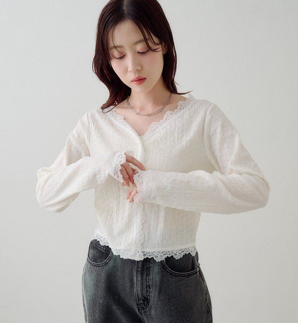  「レース切替カーディガン」|Tシャツ・カットソー|