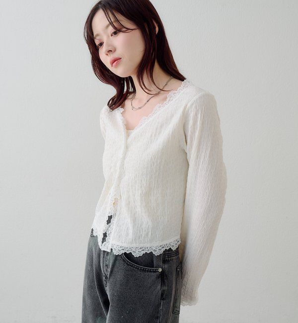  「レース切替カーディガン」|Tシャツ・カットソー|