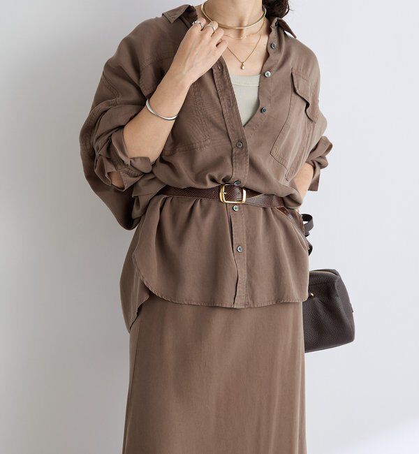  「【セットアップ可】ガーメントダイワイドシャツ」|シャツ・ブラウス|ブラウン