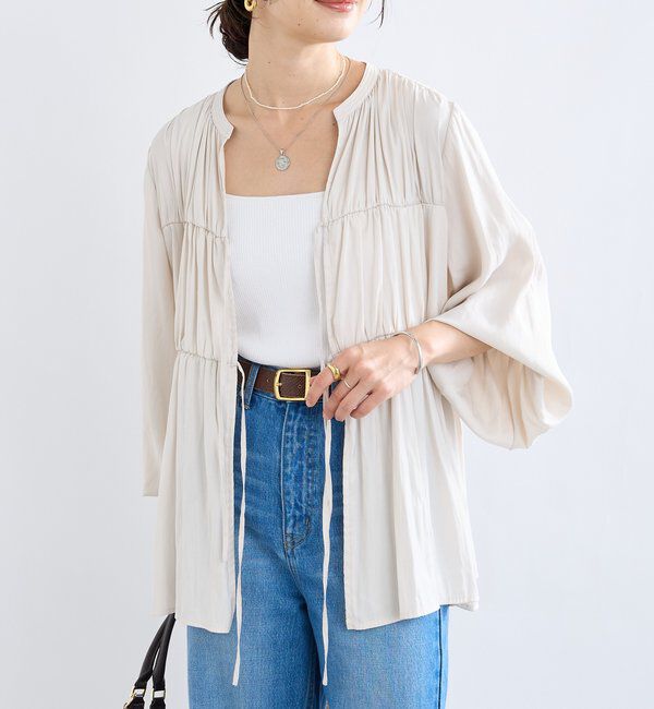  「【2WAY仕様】ギャザーストリングツイルブラウス」|シャツ・ブラウス|アイボリー