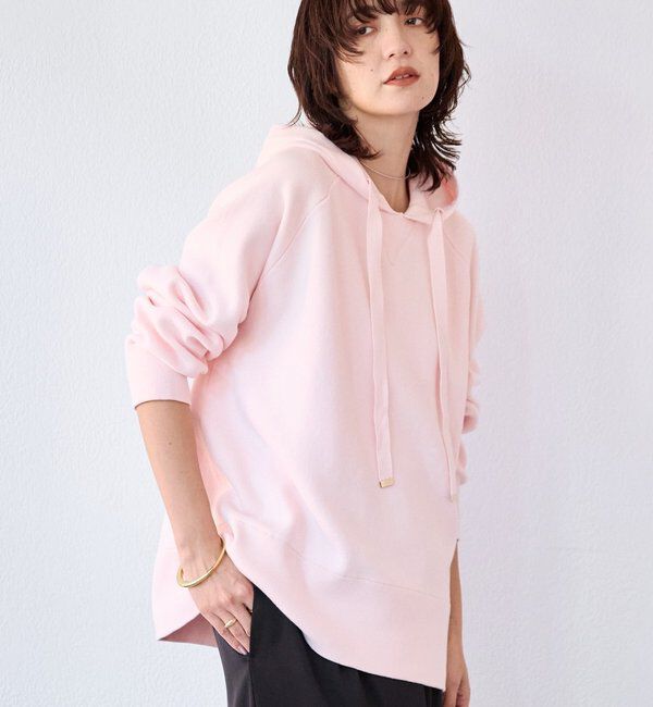  「【ロングシーズン活躍】スエットライクフーディニット」|ニット・セーター|ピンク