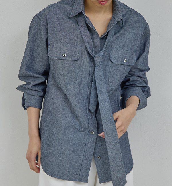  「【PEAS】タイ付きシャツ」|シャツ・ブラウス|ブルー