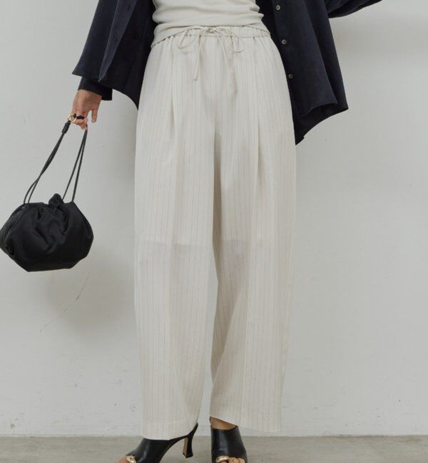  「【手洗い可】ストライプイージーパンツ」|チノ|アイボリー