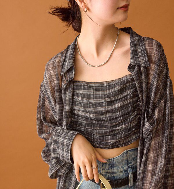  「【着こなし豊富◎】チェックビスチェSETビッグシャツ」|シャツ・ブラウス|