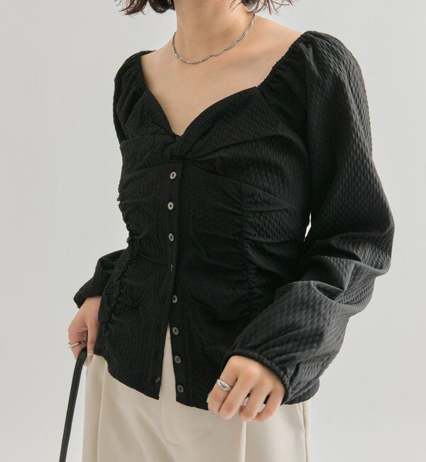  「長袖パフビスチェブラウス」|シャツ・ブラウス|ブラック
