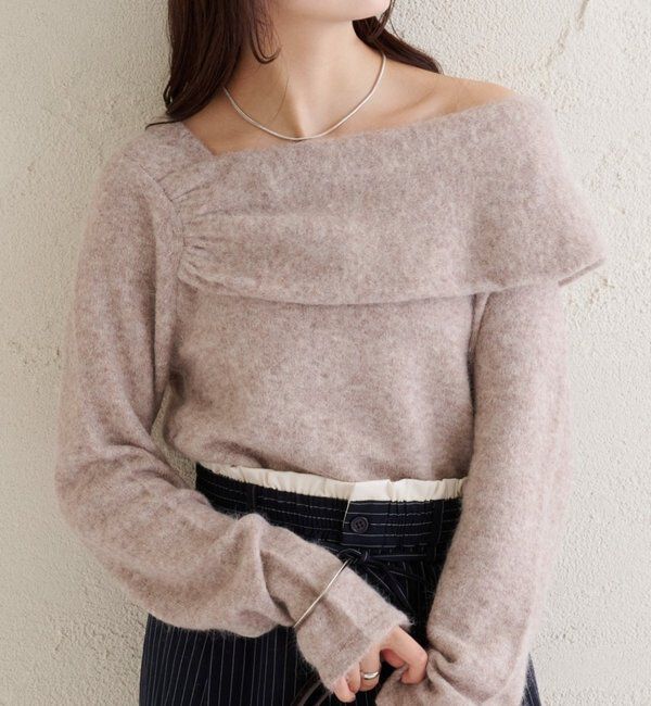 「ワンショルデザインニット」|ニット・セーター|ベージュ