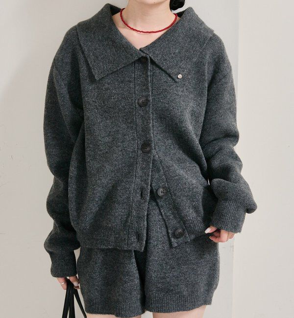  「襟付きプレートニットカーディガン」|カーディガン|グレー