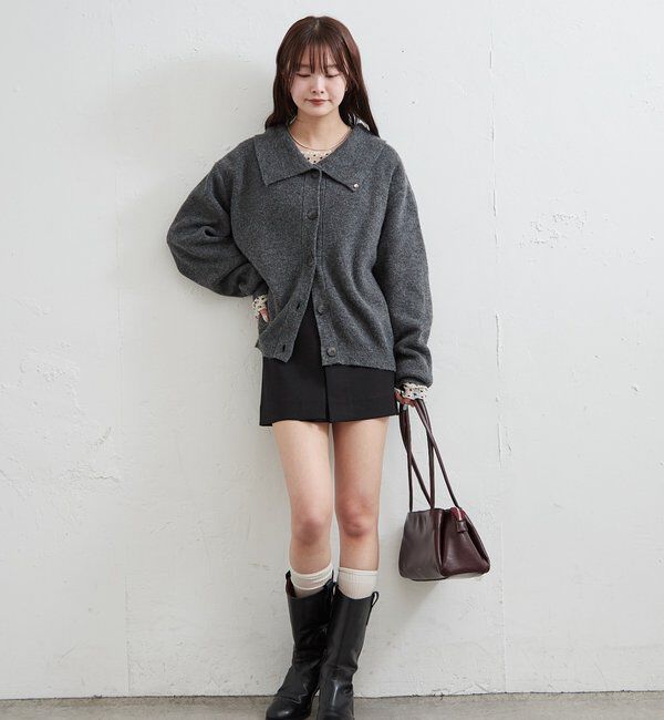  「襟付きプレートニットカーディガン」|カーディガン|