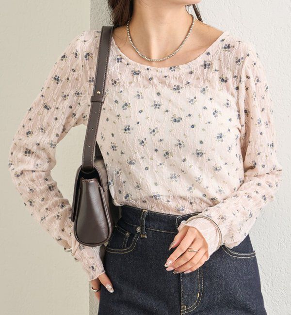  「レース花柄シアーロンT」|Tシャツ・カットソー|ピンク