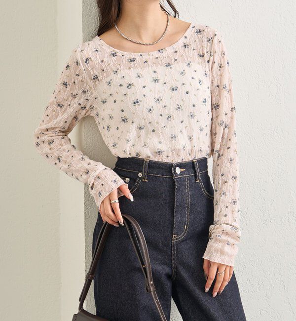  「レース花柄シアーロンT」|Tシャツ・カットソー|