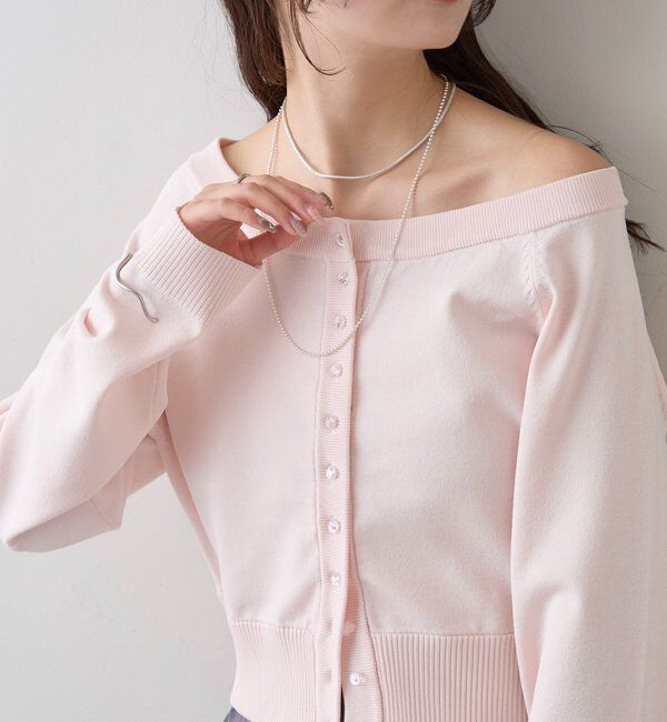  「ワイドネッククリアボタンカーディガン」|カーディガン|