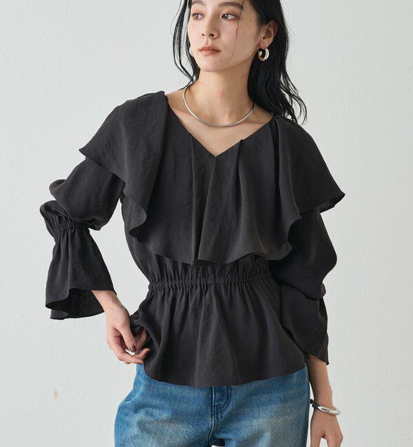  「フリルペプラムブラウス」|シャツ・ブラウス|ブラック