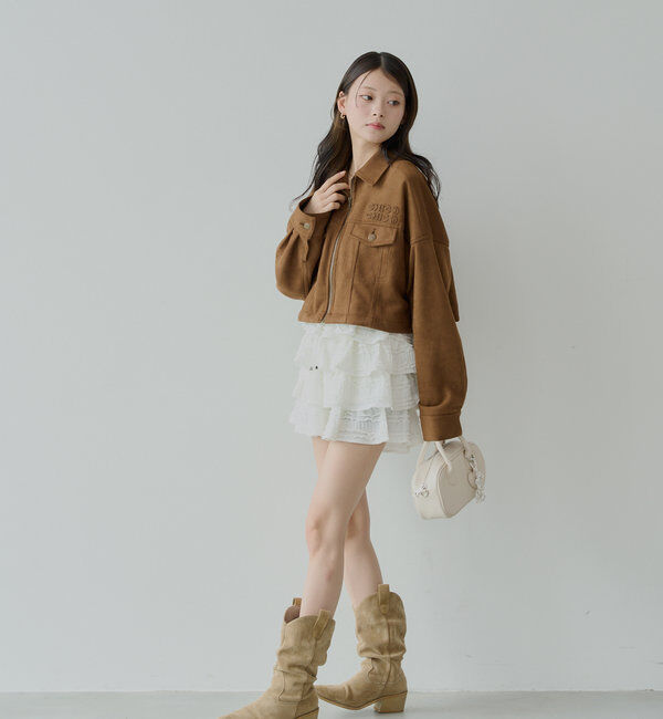  「【WEB限定/REVIVAL】胸ロゴショート丈スエードジップブルゾン」|ブルゾン・スタジャン|