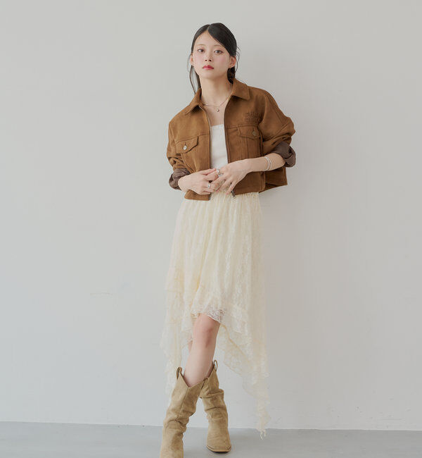  「【WEB限定/REVIVAL】胸ロゴショート丈スエードジップブルゾン」|ブルゾン・スタジャン|